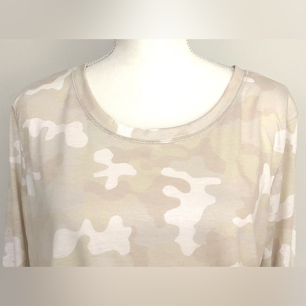 Zelos Womens XL Solid Beige White Camo Long Sleeve Crewneck Top Boho Streetwear - Picture 6 of 12